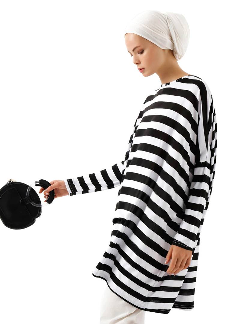 JSDC Modest Wear Strips Printed Short Women Tunic Kaftan Kurta Top