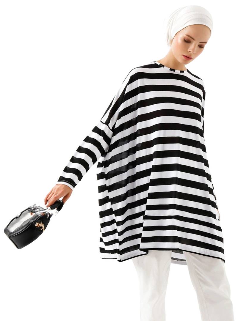 JSDC Modest Wear Strips Printed Short Women Tunic Kaftan Kurta Top