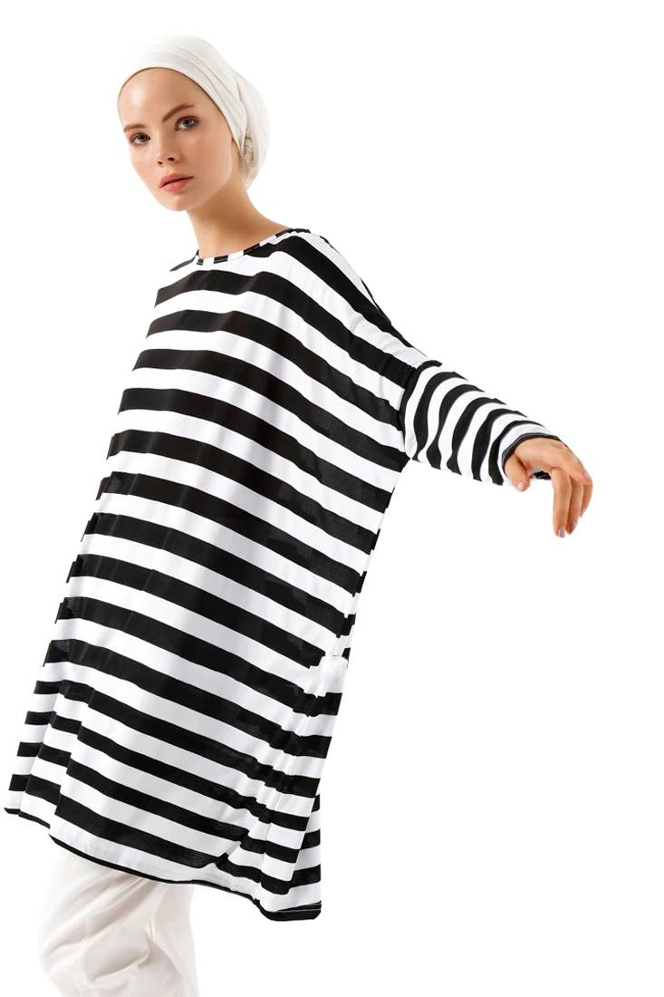 JSDC Modest Wear Strips Printed Short Women Tunic Kaftan Kurta Top