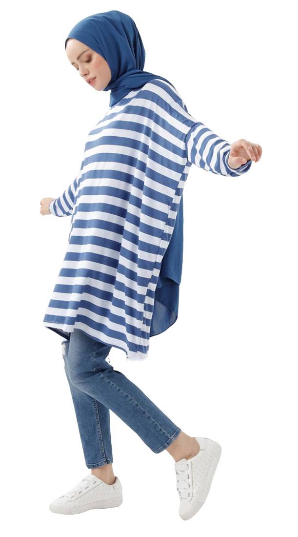 JSDC Women Strip Pattern Printed Style Jersey Kaftan Tops