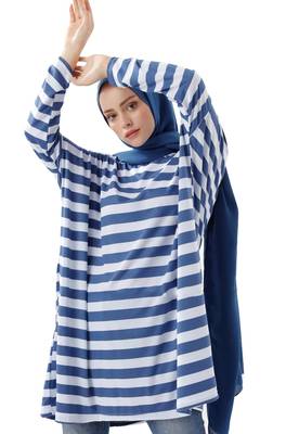 JSDC Women Strip Pattern Printed Style Jersey Kaftan Tops 4