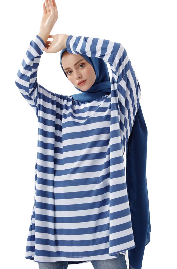 JSDC Women Strip Pattern Printed Style Jersey Kaftan Tops