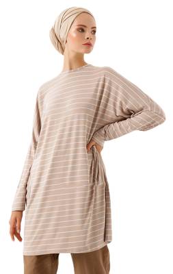 JSDC Pocket Style Strips Printed Short Women Tunic Kaftan Kurta Top 1
