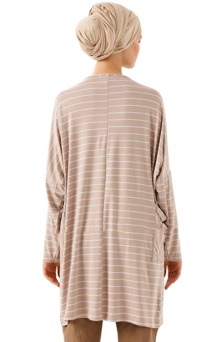 JSDC Pocket Style Strips Printed Short Women Tunic Kaftan Kurta Top