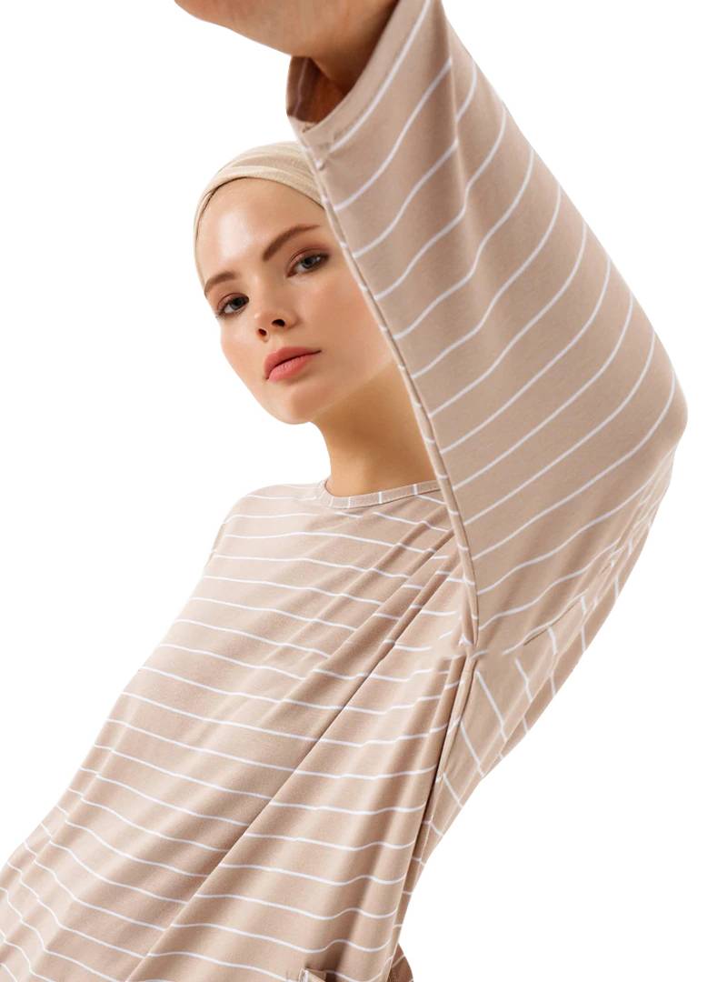 JSDC Pocket Style Strips Printed Short Women Tunic Kaftan Kurta Top