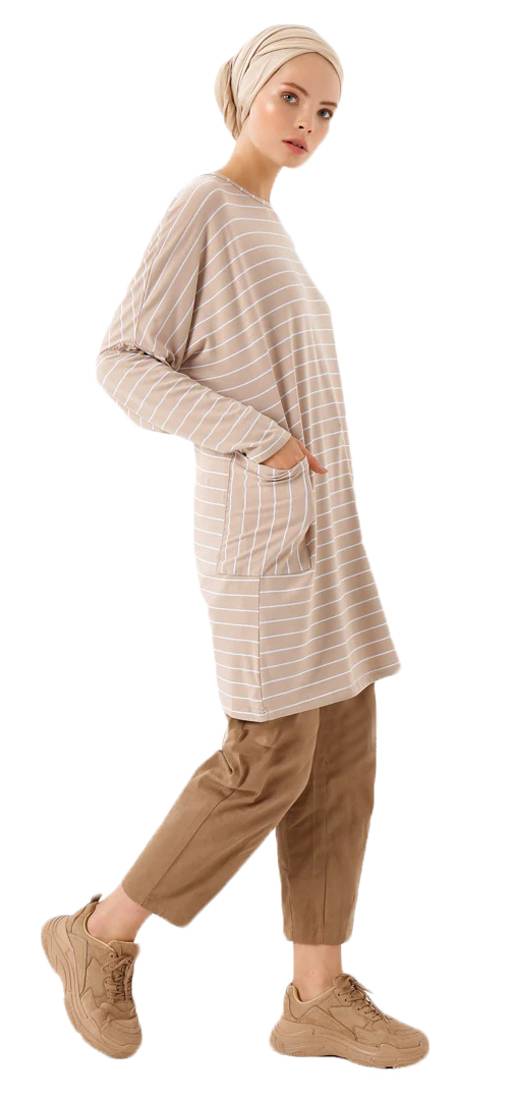 JSDC Pocket Style Strips Printed Short Women Tunic Kaftan Kurta Top