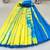 Yellow And Sky Blue Colored Handblock Printed WIth Pompom Border Cotton Saree Along With Blouse