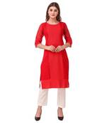SWAGG INDIA Women's Wear Red Lucknow Chikan Needlecraft Faux Georgette Regular Wear Kurti Kurta