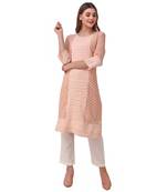 SWAGG INDIA Women's Wear Light Peach Lucknow Chikan Needlecraft Faux Georgette Regular Wear Kurti Kurta