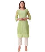 SWAGG INDIA Women's Wear Parrot Green Lucknow Chikan Needlecraft Faux Georgette Regular Wear Kurti Kurta