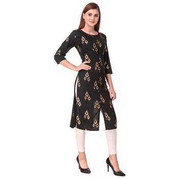 SWAGG INDIA Women's Wear Black Foiled Crepe Kurti 1