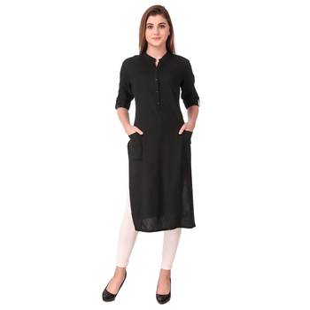 SWAGG INDIA Women's Wear Plain Cotton Kurti with Fold Up Sleeve 1