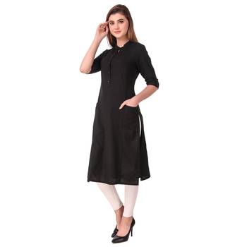 SWAGG INDIA Women's Wear Plain Cotton Kurti with Fold Up Sleeve 3