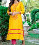 Mustard Printed Rayon Straight Kurti