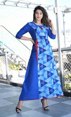 Indigo Printed Cotton A-lline Kurti 1
