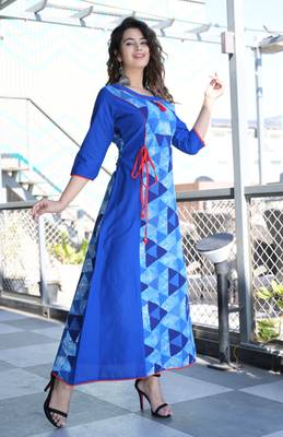 Indigo Printed Cotton A-lline Kurti 3
