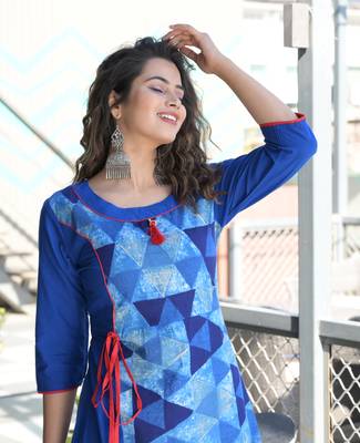Indigo Printed Cotton A-lline Kurti 4