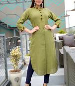 Green Ari Embroiderd Cotton Blend Straight Kurti