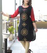 Black Gold Prined Rayon High-low Kurti