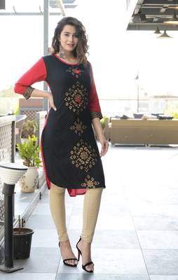 Black Gold Prined Rayon High-low Kurti 2