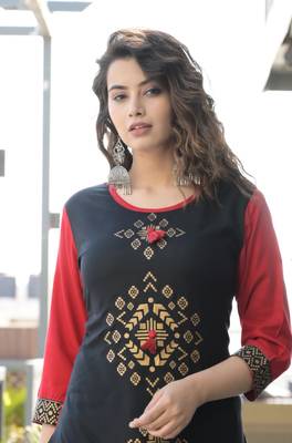Black Gold Prined Rayon High-low Kurti 3
