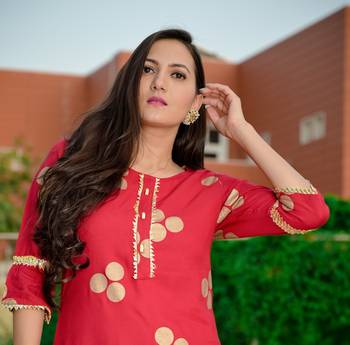 Red Gold Printed Rayon A-line Kurti 4