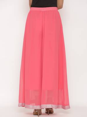Juniper Coral Georgette Solid Flared Palazzo 1