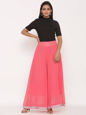 Juniper Coral Georgette Solid Flared Palazzo 2