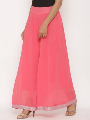 Juniper Coral Georgette Solid Flared Palazzo 3