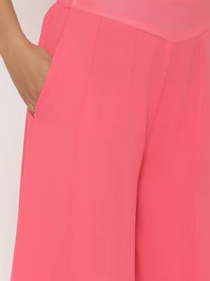 Juniper Coral Georgette Solid Flared Palazzo 5