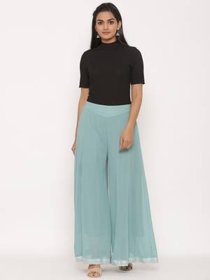 Juniper Mint Georgette Solid Flared Palazzo 2