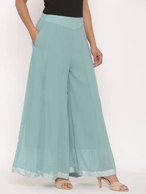 Juniper Mint Georgette Solid Flared Palazzo 3