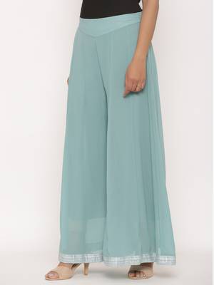 Juniper Mint Georgette Solid Flared Palazzo 4