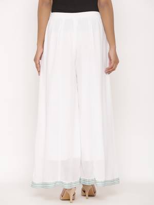 Juniper White Georgette Solid Flared Palazzo 1