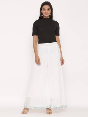 Juniper White Georgette Solid Flared Palazzo 2