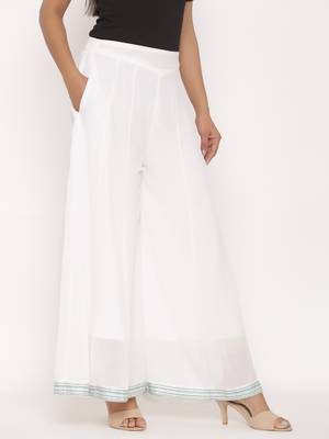 Juniper White Georgette Solid Flared Palazzo 3