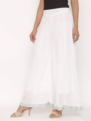 Juniper White Georgette Solid Flared Palazzo 4