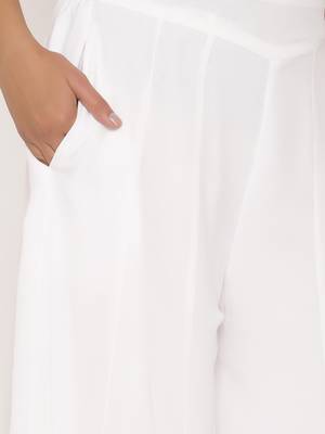Juniper White Georgette Solid Flared Palazzo 5