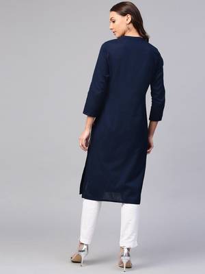 Navy blue plain 	cotton silk ethnic-kurtis 4