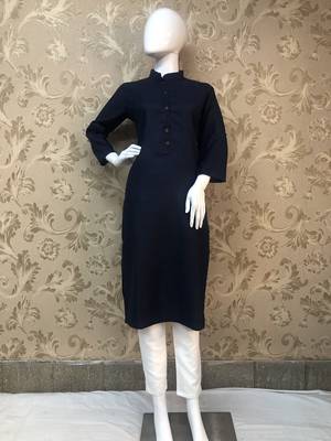 Navy blue plain cotton silk ethnic-kurtis 1