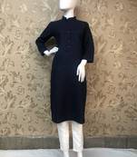 Navy blue plain cotton silk ethnic-kurtis