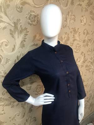 Navy blue plain cotton silk ethnic-kurtis 2