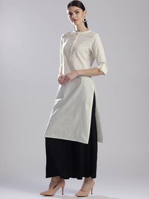 Off white plain cotton silk ethnic-kurtis 1