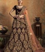 Maroon embroidered velvet semi stitched lehenga