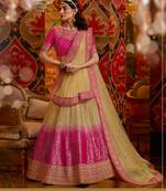 Beige embroidered silk semi stitched lehenga