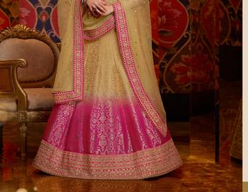 Beige embroidered silk semi stitched lehenga 3