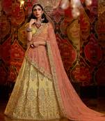 Gold embroidered silk semi stitched lehenga