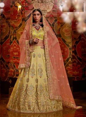 Gold embroidered silk semi stitched lehenga 3