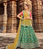 Green embroidered jacquard semi stitched lehenga