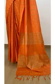 orange Poly Silk Handloom Saree